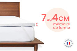 Surmatelas Mello L’Original en mousse à mémoire de forme, doté d’une face antidérapante en tissu maille et de sangles élastiques, offrant un excellent équilibre entre moelleux et stabilité.